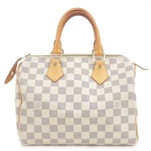 Vintage Louis Vuitton Speedy 30 Damier Azur White Gray Hand Bag Satchel Gold